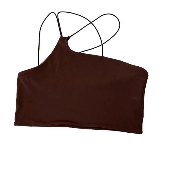 Alix NYC Chocolate Brown Avon Asymmetrical One Shoulder Thin Strap Crop Top S - Picture 3 of 13